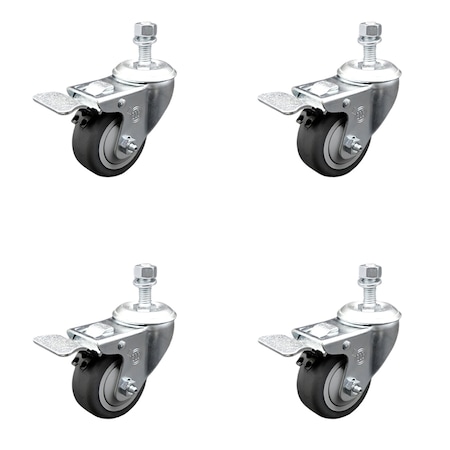 Service Caster 3.5 Inch SS Thermoplastic Rubber 1/2 Inch Stem Caster Set Total Lock Brake SCC SCC-SSTSTTL20S3514-TPRB-M1215-4
